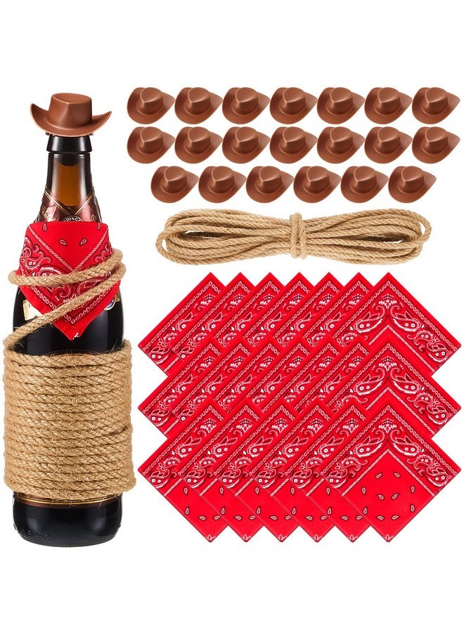 Leitee 20 Sets Mini Cowboy Hats For Crafts Plastic Tiny Western Cowgirl Hat With Bandannas For Western Cowboy Party Decoration - Image 1