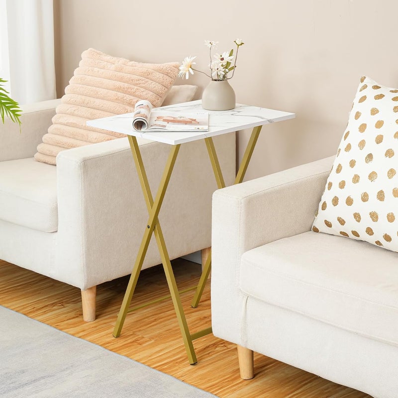 HOOBRO Folding TV Tray Tables, Set of 2 Side Table for Small Space, Portable Snack Tables for Eating at Couch, Stable Metal Frame Sofaside Table, Easy Assembly, Space Saving, Marble and Gold DM25BZ01 - Image 5