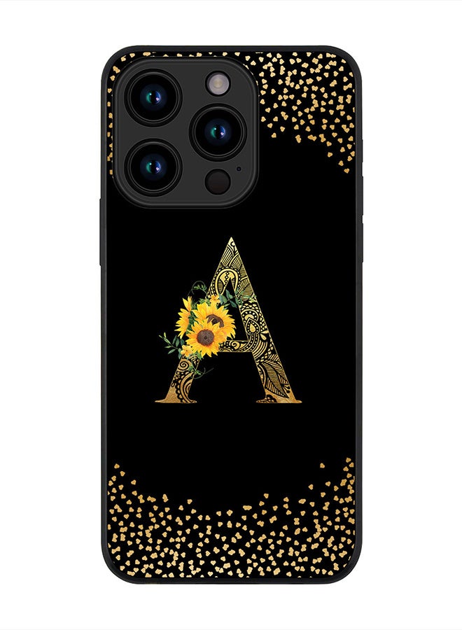 Stylizedd Cover for iPhone 15 Pro Case , Rugged Black Slim fit Phone Cases   -Custom Monogram Initial Letter Mandala Floral Pattern Alphabet-A (Black) - Image 1