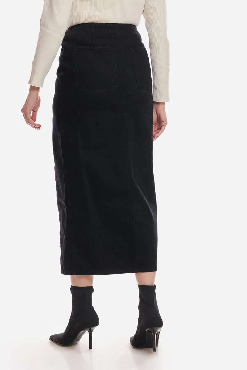 Virgio  Solid Cotton Denim Wrap Midi Skirt for Women for Women | Best Price UAE