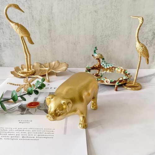Pewery Golden Pig Statue, Animal Figurine Home Decor, Pig Sculpture for Home Office Desktop Bookshelf - Image 5