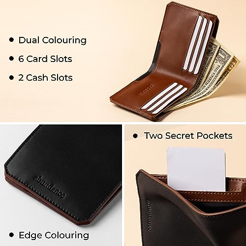 scarters Slim Bifold Wallet for Men | RFID Blocking Faux Leather Wallet | Minimalist Mens Wallet with 6 Card Slots & 2 Hidden Cash Pockets | Premium Bifold Card Holder Purse (Black) - Image 3