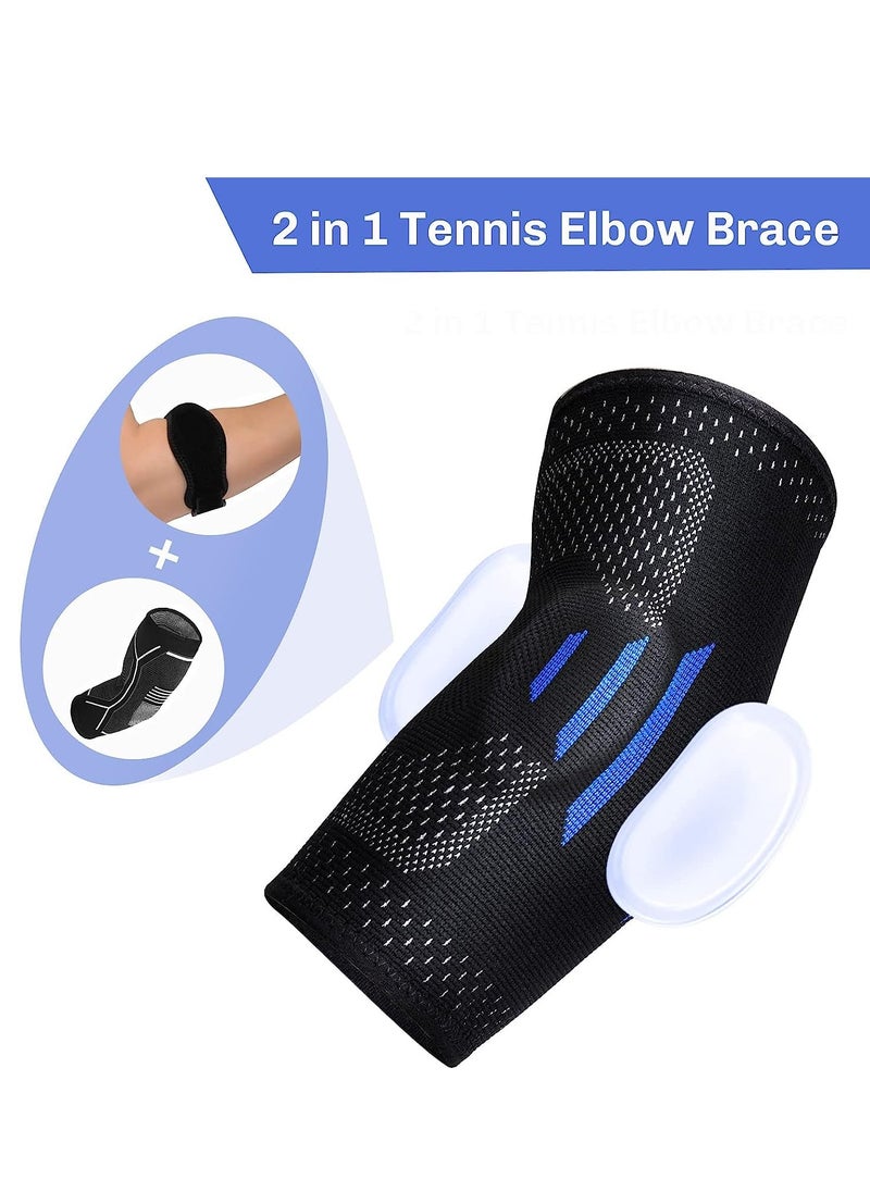 Generic 2 in 1 Tennis Elbow Brace for Men Women Compression Sleeve with Integrated Elbow Pads Breathable Tendonitis elbow Support Protector for Sports Golfer's Elbow Arthritis Treatment Reduce Joint Pain (S)  - Image 2