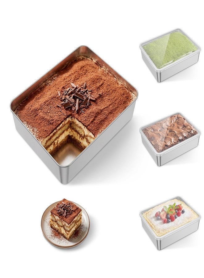 TMWEFUSC 4 Pack Baking Pan with Lid Stainless Steel Sheet Cake Pan 11x8x2 inch Rectangle Tiramisu Pan For Bread, Cake, Lasagna, Brownie And Roasting - Image 1