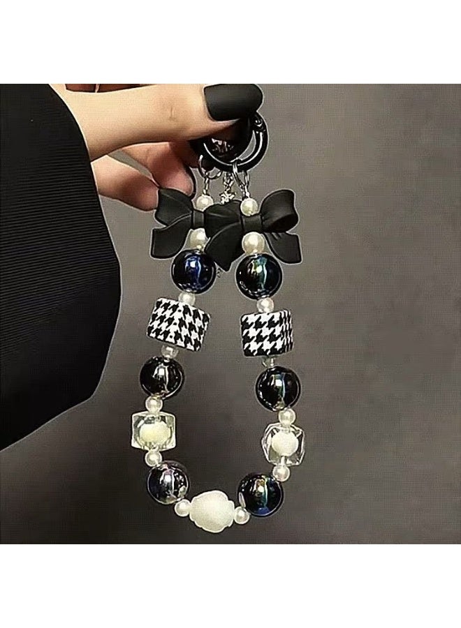 NIBEMINENT Beaded Phone Lanyard, Anti Lost Removable Wrist Strap,Bowknot Bracelet Pendant, Phone Keychain Lanyard