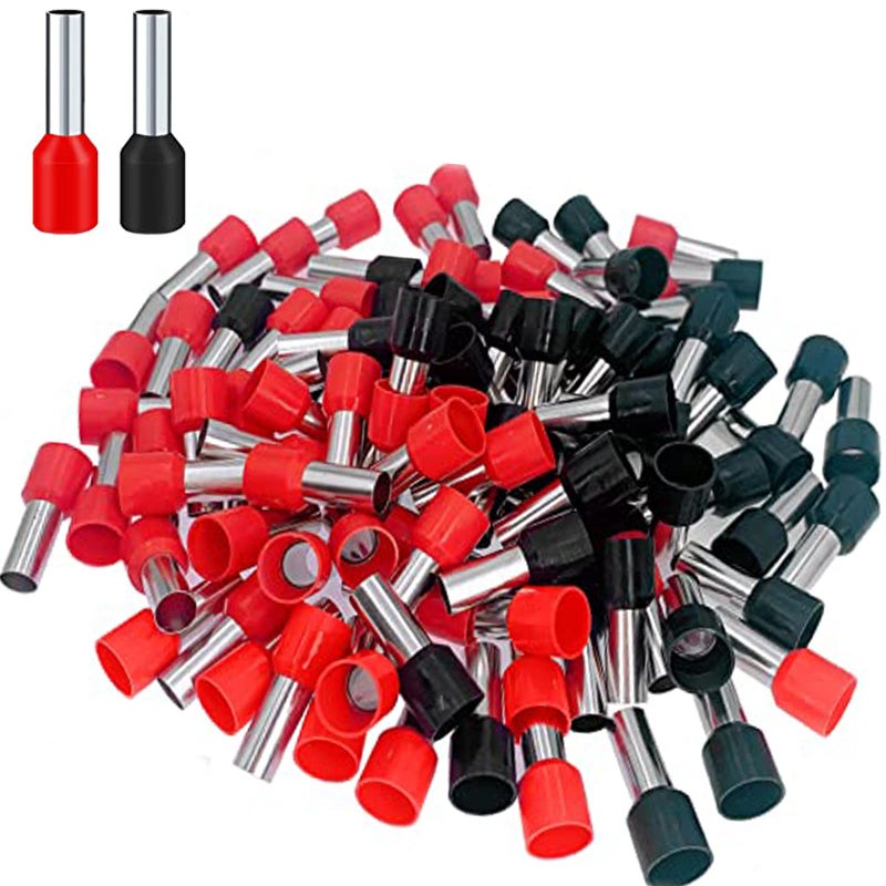 Teansic 200 Pcs Wire Ferrules Kit 8 AWG Ferrule Connectors End Terminal E10-12 Insulated Ferrule Pin Cord End Terminal for Car Audio, Electronics, Communication Equipment (100 Black + 100 Red) - Image 1