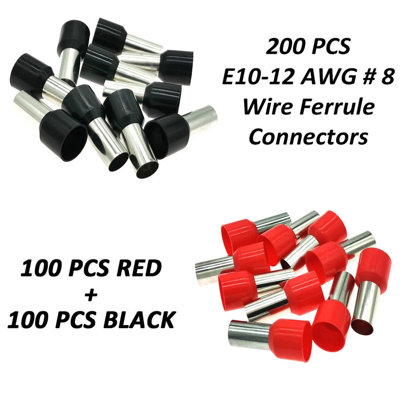 Teansic 200 Pcs Wire Ferrules Kit 8 AWG Ferrule Connectors End Terminal E10-12 Insulated Ferrule Pin Cord End Terminal for Car Audio, Electronics, Communication Equipment (100 Black + 100 Red) - Image 2