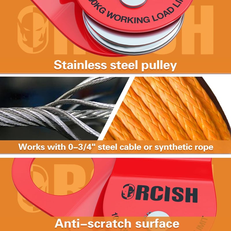 ORCISH 10 Ton Snatch Block, 22,000 LBS Capacity Block and Tackle Pulley System, Work with 0-3/4” Rope, Winch Hook Accessories, Heavy Duty Offroad Recovery Accessory for Truck, Tractor, ATV & UTV - Image 3