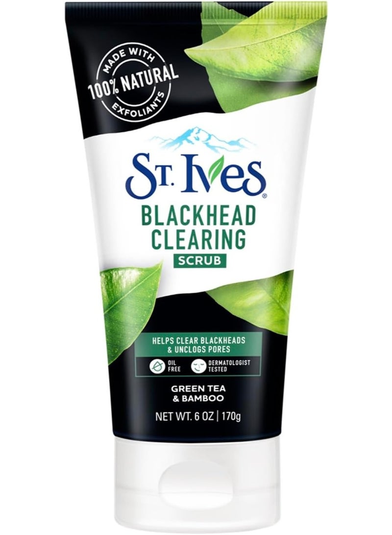 Blackhead Clearing Face Scrub Clears Blackheads & Unclogs Pores Green Tea & Bamboo With Oil-Free Salicylic Acid Acne Medication, Made with 100% Natural Exfoliants 6 oz