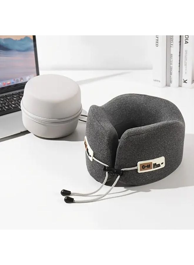 وسادة سفر سوداء على شكل حرف U مع صندوق تخزين، دعم عنق مريح للطائرة والسيارة - Image 1