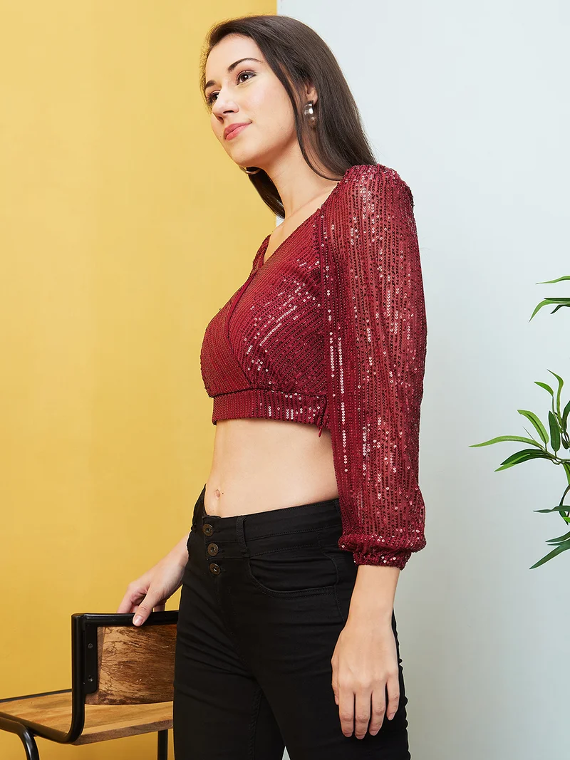 globus Women Sequinned Party Crop Top