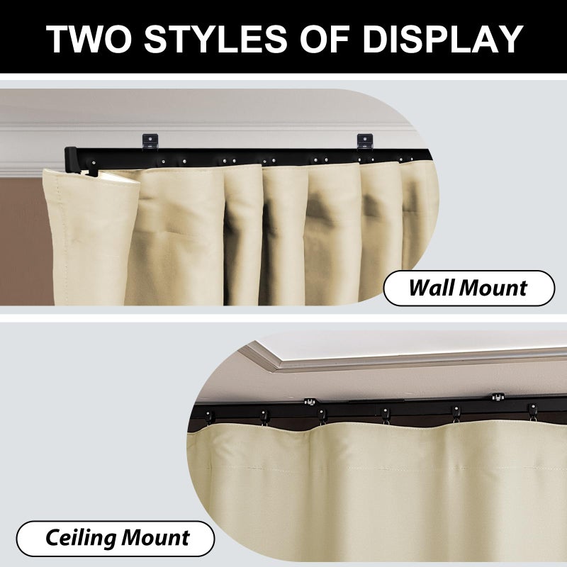 hoeflife Room Divider Blackout Curtains & Ceiling Curtain Track Set Wall Mount Extra Wide Track Curtains Flexible Sliding Curtain Rod Room Separation Privacyï¼ˆW 108 x H 84 in Beige Drape & Black Railï¼‰ - Image 3