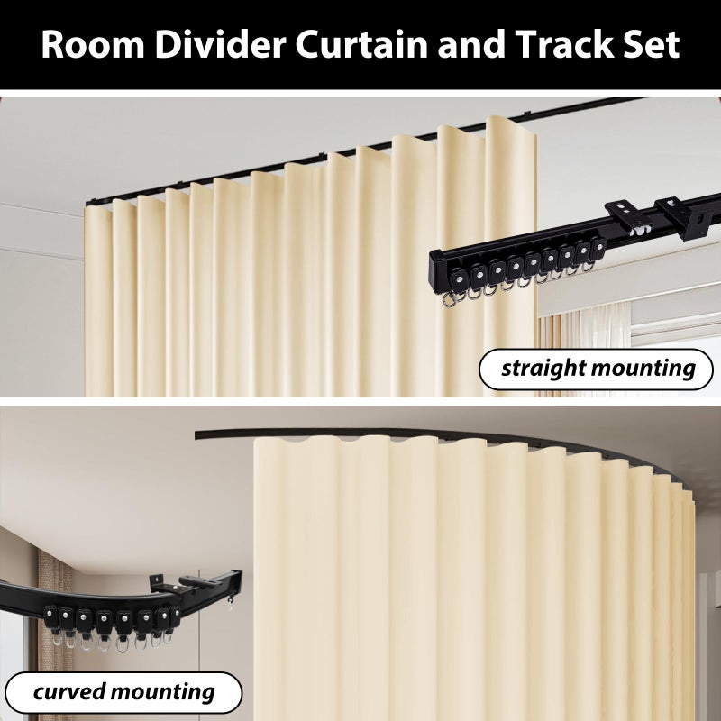 hoeflife Room Divider Blackout Curtains & Ceiling Curtain Track Set Wall Mount Extra Wide Track Curtains Flexible Sliding Curtain Rod Room Separation Privacyï¼ˆW 108 x H 84 in Beige Drape & Black Railï¼‰ - Image 4
