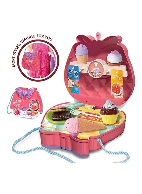 Eid game. Kitchen game for children. Ice cream shop in the shape of a chic shoulder bag in a distinctive