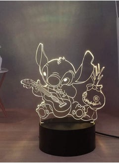 althiqahkey Lilo & Stitch 3D Night Light, Stitch and Doll Play Guitar LED Bedroom Night Light, USB Desk Lamp Touch & Remote Control, Kids Teen Birthday Lighting  - Image 2