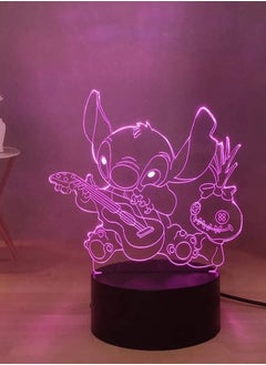 althiqahkey Lilo & Stitch 3D Night Light, Stitch and Doll Play Guitar LED Bedroom Night Light, USB Desk Lamp Touch & Remote Control, Kids Teen Birthday Lighting  - Image 3