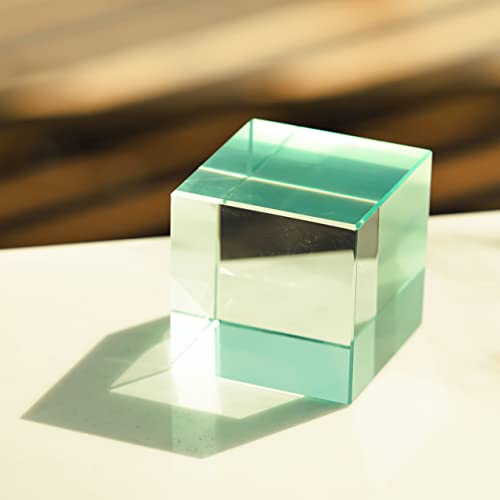 QFkris K9 Crystal Optical Glass Prism Cube Paperweight Ornament Art Glass Figurine Table Home Collectible Decor Photography Accessory (1.5inch,Cyan) - Image 5