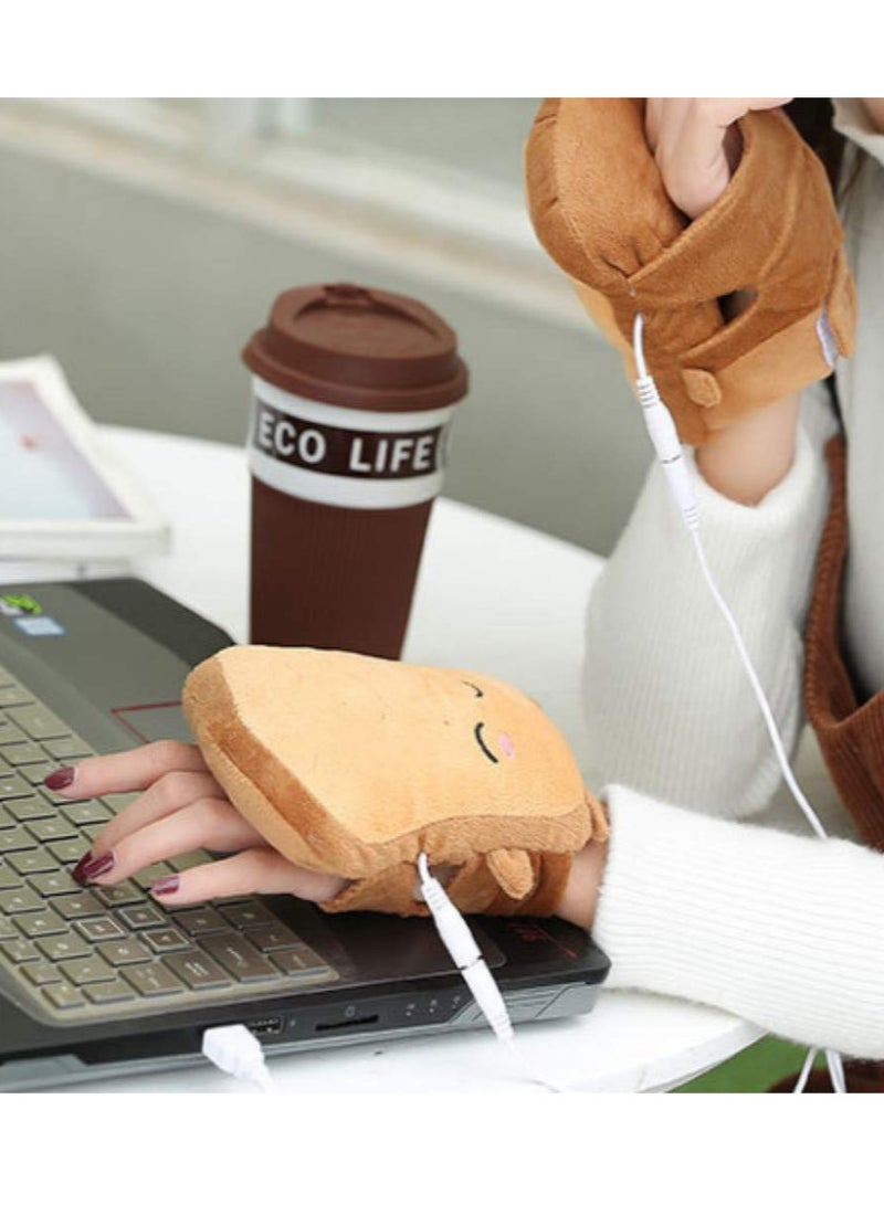 Excefore USB Winter Hand Warmers, USB Hand Warmers Cute, USB Heating Gloves Half Wearable Fingerless, USB Powered Heating Gloves for Gift TO Women and Children, Winter Fashion (Bread Man, Brown) - Image 5