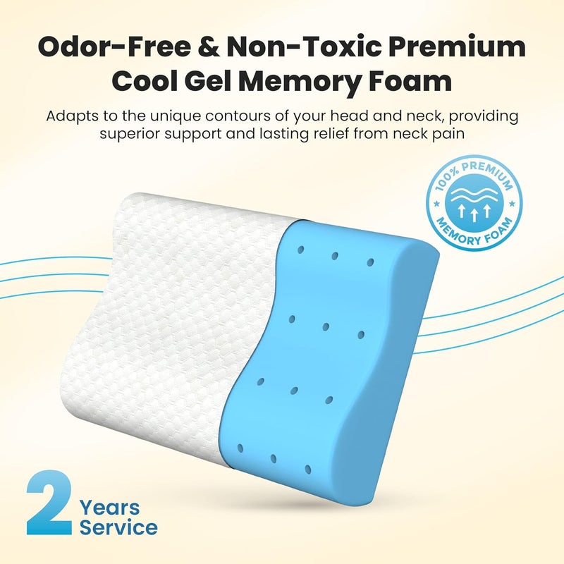 CareFoam Gel Memory Cervical Neck Pillow for Pain Relief Sleep, Improves Posture & Spinal Alignment, Neck Pain Relief Cushion with Ultra Responsive Memory Foam Washable Cover-Queen-White Pack of 1 - Image 3