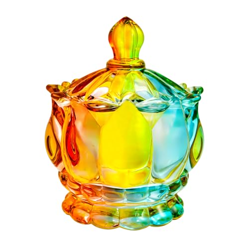 QIANCHANG Colorful Glass Candy Dish with Lid, Candy Holder Containers, Cookies & Apothecary Jar, Decorative Jars for Home Office Desk - Image 1