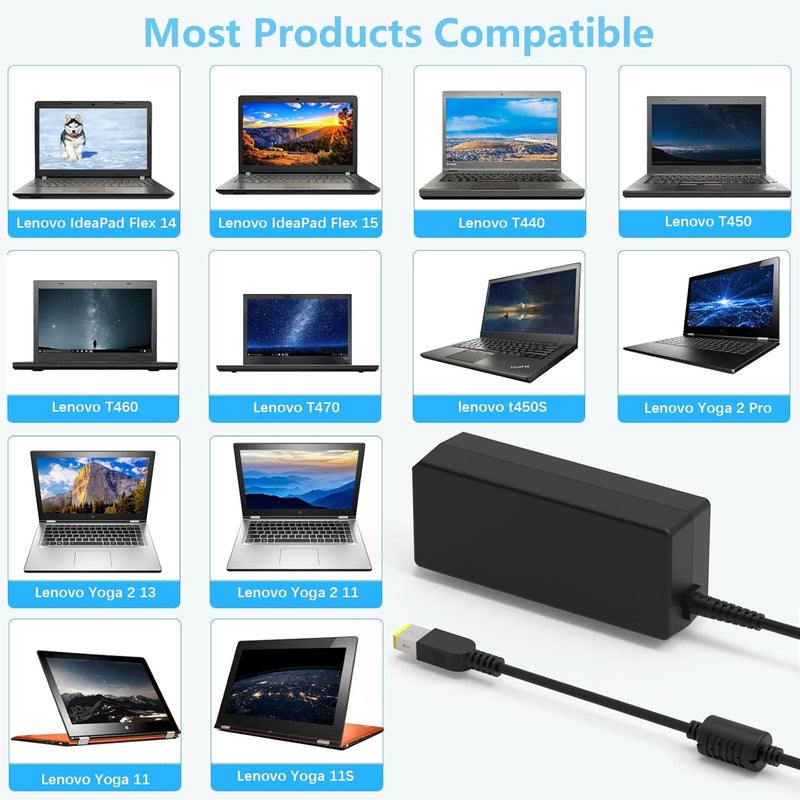 شاحن كمبيوتر محمول بقدرة 65 واط من متوافق مع Lenovo Thinkpad X1 Carbon (الجيل 2/3/4) وT440 وT440s وT450 وT450s وT460 وT460s وYoga 2 11 11S 13 وThinkpad X/E/S/L/B/U/T/K/Z/Y/G/Yoga Helix (ليس من نوع USB C) - Image 5