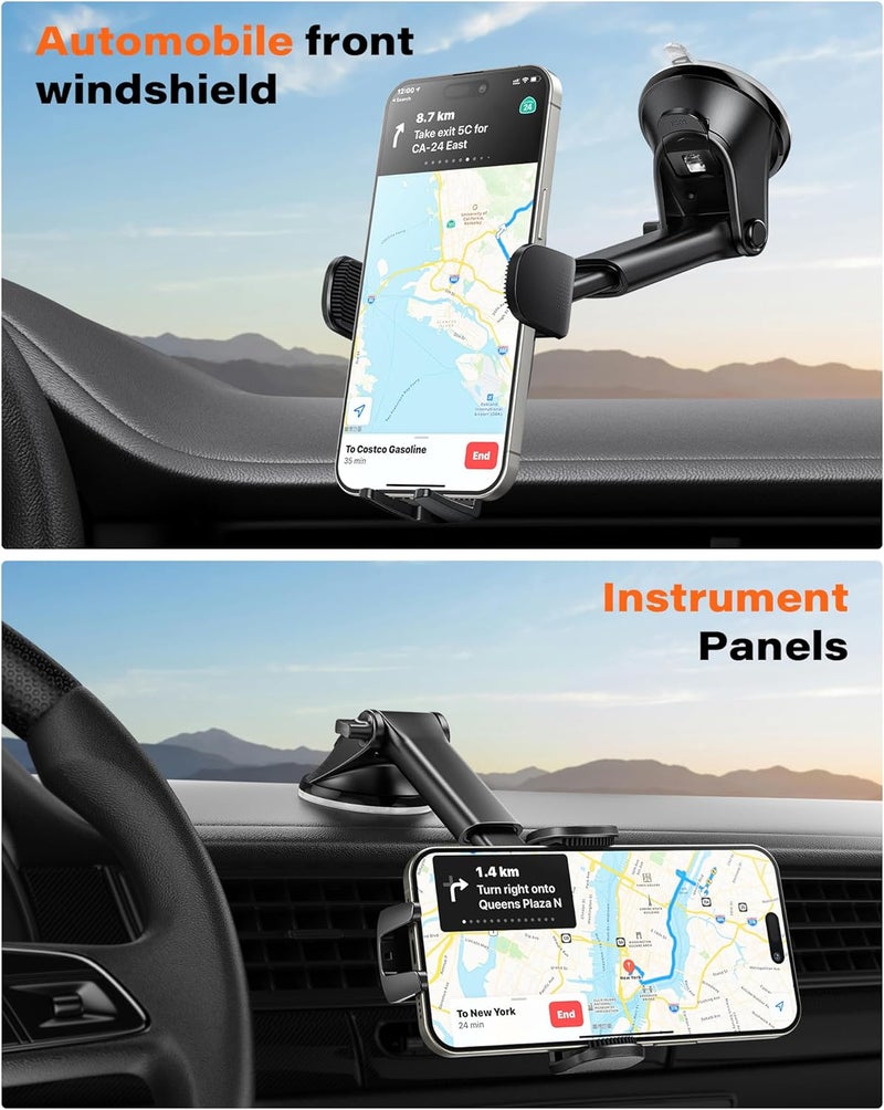 APPS2Car حامل هاتف للسيارة مثبت على لوحة القيادة/الزجاج الأمامي حامل هاتف محمول للسيارة قابل للدوران 360 درجة مع كوب شفط متوافق مع سلسلة iPhone 15/14/13 وجميع هواتف Android - Image 2
