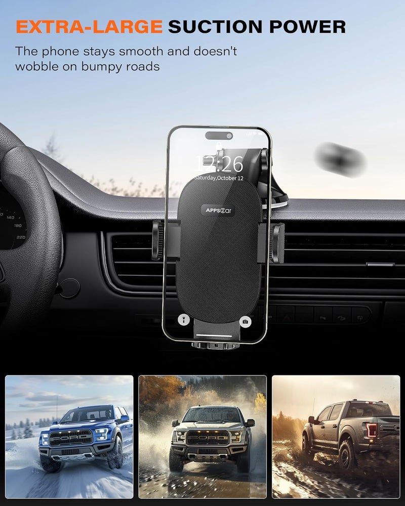 APPS2Car حامل هاتف للسيارة مثبت على لوحة القيادة/الزجاج الأمامي حامل هاتف محمول للسيارة قابل للدوران 360 درجة مع كوب شفط متوافق مع سلسلة iPhone 15/14/13 وجميع هواتف Android - Image 4