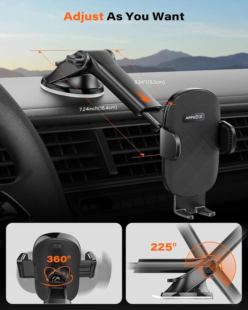 APPS2Car حامل هاتف للسيارة مثبت على لوحة القيادة/الزجاج الأمامي حامل هاتف محمول للسيارة قابل للدوران 360 درجة مع كوب شفط متوافق مع سلسلة iPhone 15/14/13 وجميع هواتف Android - Image 3