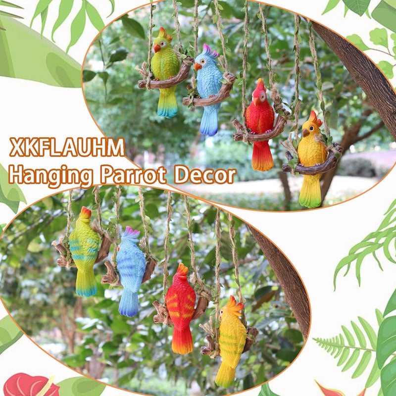 XKFLAUHM Hanging Parrot Garden Decor Tiki Bar Decorations Tropical Outdoor Hanging Bird Statue for Tree Plant Patio Lawn Yard Porch Balconies Decor(Blue) - Image 4