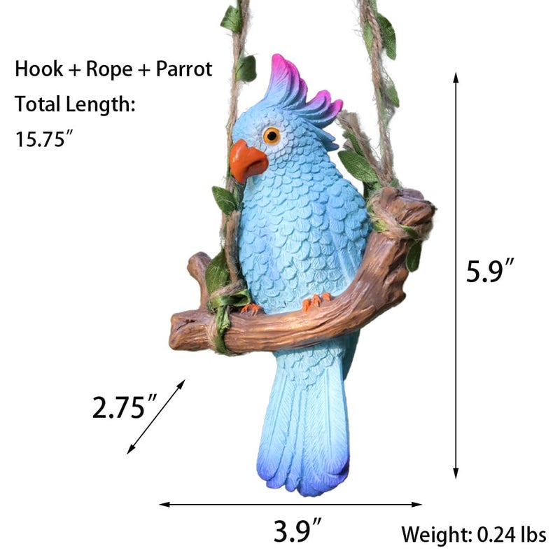 XKFLAUHM Hanging Parrot Garden Decor Tiki Bar Decorations Tropical Outdoor Hanging Bird Statue for Tree Plant Patio Lawn Yard Porch Balconies Decor(Blue) - Image 2