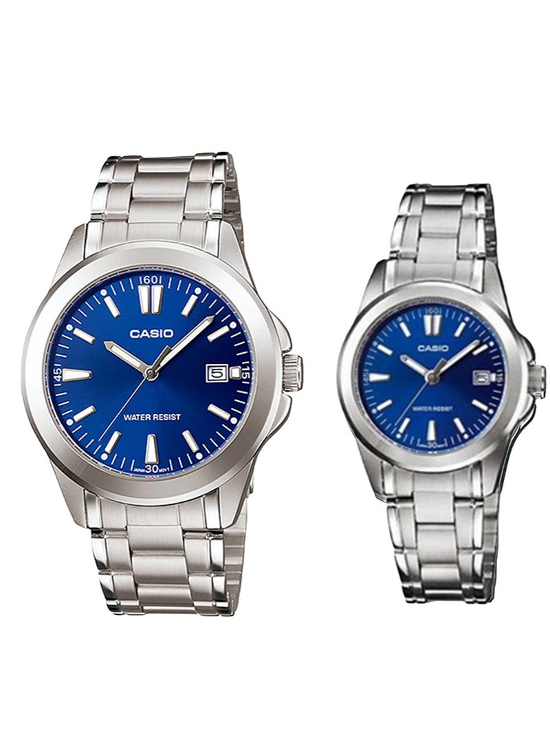 CASIO CASIO STAINLESS STEEL ANALOG BLUE DIAL COUPLE WATCH MTP/LTP-1215A-2A2DF 