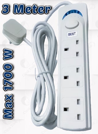 Best Power Strips Extension Cord | 3 Sockets Universal Plug Adapter with 3Meter Bold Extension Cable | Power Socket | Extension Board | Extension Cable | Extension Socket (White) - view 2
