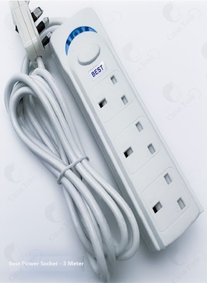 Best Power Strips Extension Cord | 3 Sockets Universal Plug Adapter with 3Meter Bold Extension Cable | Power Socket | Extension Board | Extension Cable | Extension Socket (White) - Image 3