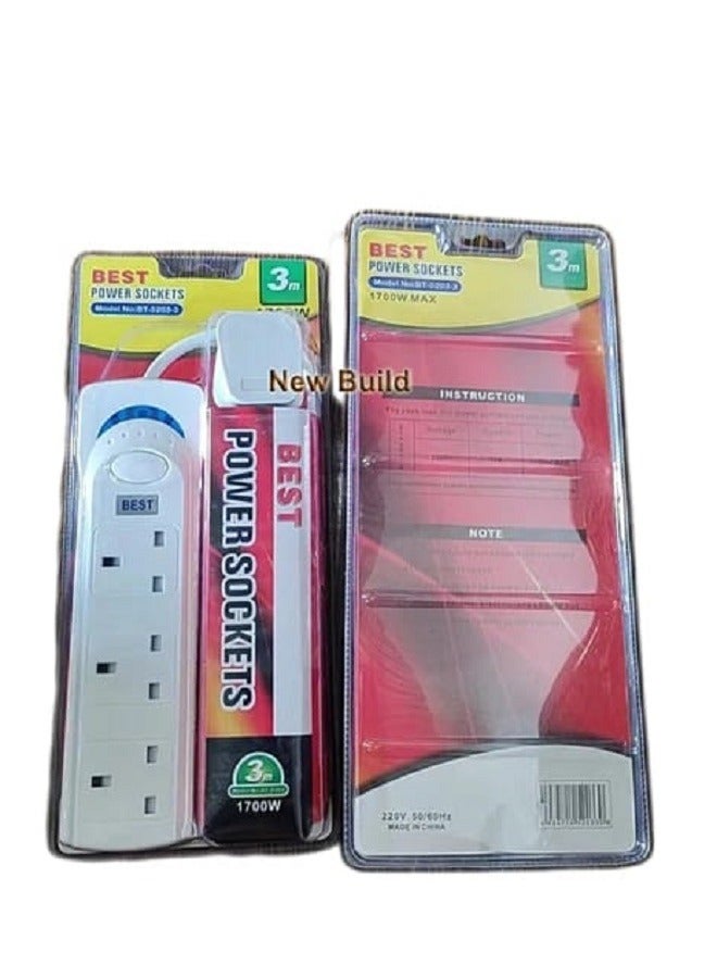 Best Power Strips Extension Cord | 3 Sockets Universal Plug Adapter with 3Meter Bold Extension Cable | Power Socket | Extension Board | Extension Cable | Extension Socket (White) - Image 3