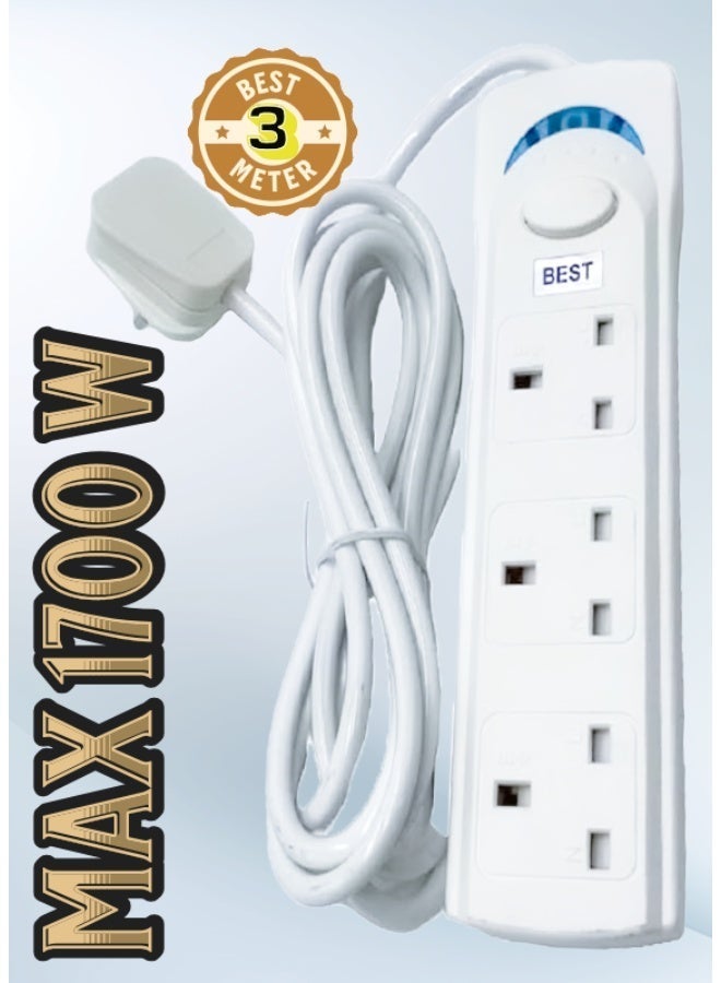 Best Power Strips Extension Cord | 3 Sockets Universal Plug Adapter with 3Meter Bold Extension Cable | Power Socket | Extension Board | Extension Cable | Extension Socket (White) - Image 4