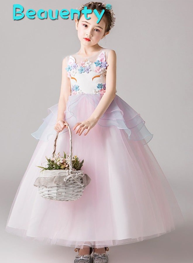 Beauenty Color Tulle Skirt Unicorn Princess Dresses Festival Performance Costume - Image 3