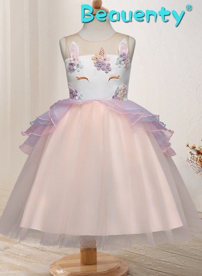 Beauenty Color Tulle Skirt Unicorn Princess Dresses Festival Performance Costume - Image 2