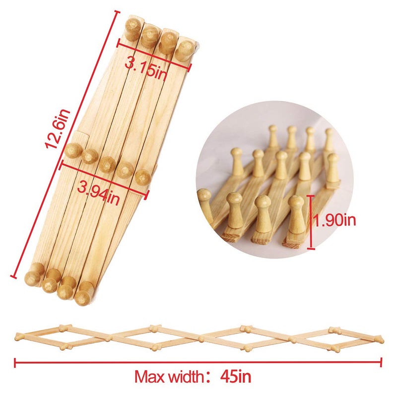 AMAPON Accordion Style Expandable Wall Wooden Coat Rack 13 Hooks (Pegs) Hang Hats Jackets Coffee Mug Purses Necklaces Towels Cap Leash Scarves Data Line Kitchenware - Image 3