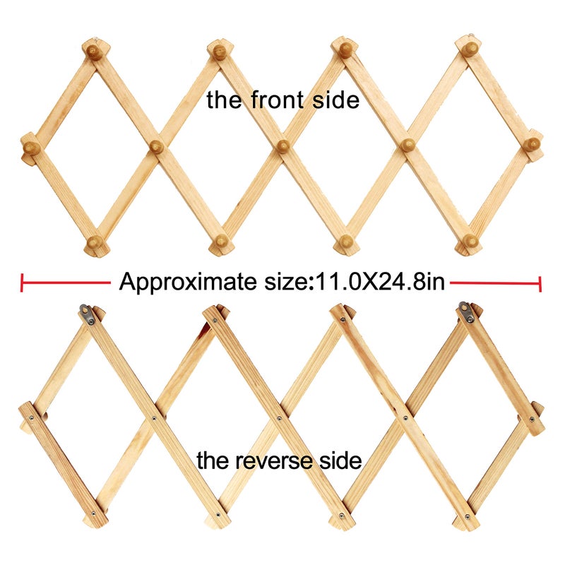 AMAPON Accordion Style Expandable Wall Wooden Coat Rack 13 Hooks (Pegs) Hang Hats Jackets Coffee Mug Purses Necklaces Towels Cap Leash Scarves Data Line Kitchenware - Image 2