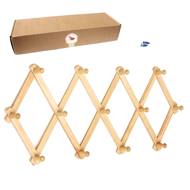 AMAPON Accordion Style Expandable Wall Wooden Coat Rack 13 Hooks (Pegs) Hang Hats Jackets Coffee Mug Purses Necklaces Towels Cap Leash Scarves Data Line Kitchenware - Image 1