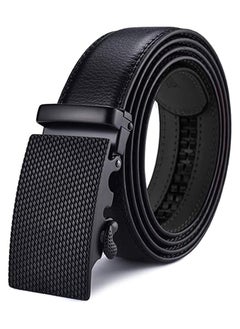 Leather Ratchet Dress Belts with Automatic Buckle Belt Fashion Soft Comfortable and Durable Quality Adjustable Trim to Fit Black