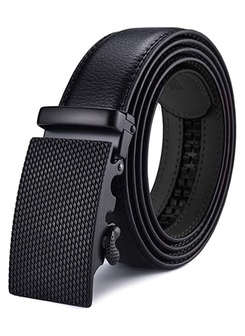 Generic - Leather Ratchet Dress Belts with Automatic Buckle Belt Fashion Soft Comfortable and Durable Quality Adjustable Trim to Fit Black - Image 1