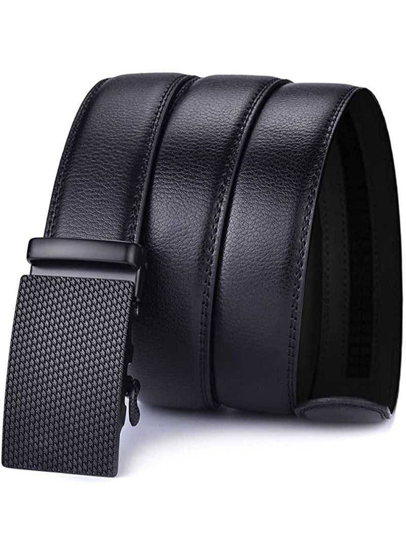 Generic - Leather Ratchet Dress Belts with Automatic Buckle Belt Fashion Soft Comfortable and Durable Quality Adjustable Trim to Fit Black - Image 1