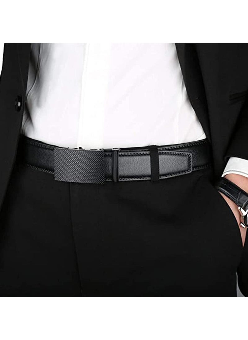 Generic - Leather Ratchet Dress Belts with Automatic Buckle Belt Fashion Soft Comfortable and Durable Quality Adjustable Trim to Fit Black - Image 1