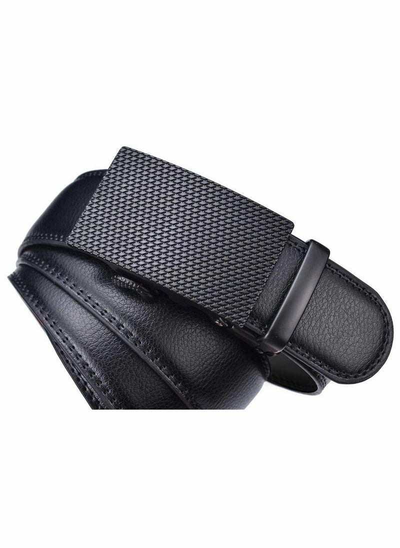 Generic - Leather Ratchet Dress Belts with Automatic Buckle Belt Fashion Soft Comfortable and Durable Quality Adjustable Trim to Fit Black - Image 1
