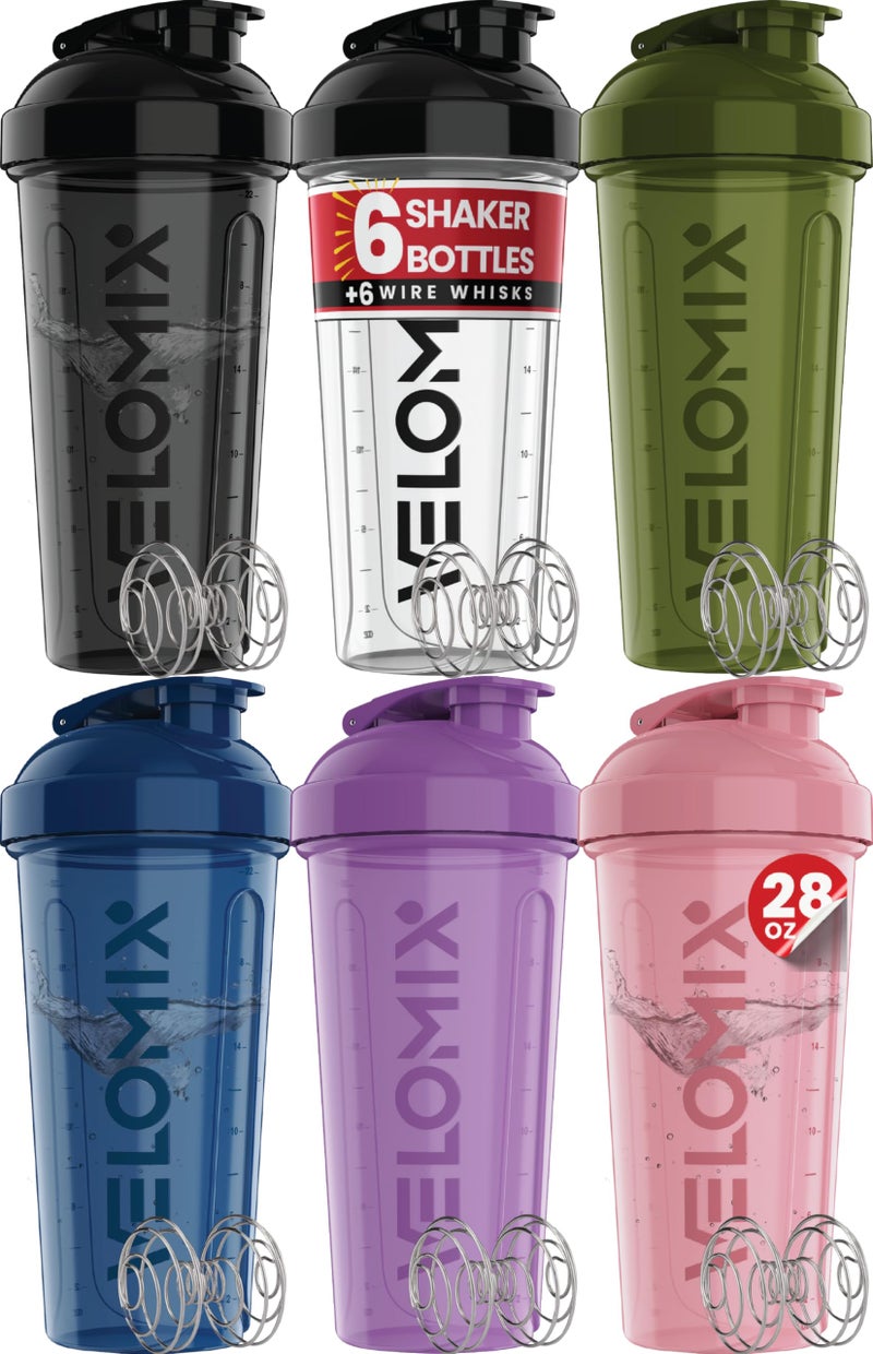 VELOMIX 6 PACK 28 oz Protein Shaker Bottle for Protein Mixes 6x Wire Whisk Leak Proof Shaker Cups for Protein Shakes Large Stackable Protein Shaker Bottle Pack - Image 2