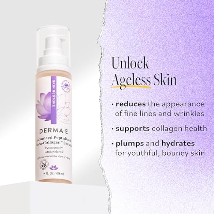 derma-e DERMA E Advanced Peptides and Vegan Flora-Collagen Serum – Double Action Collagen Face Cream with Peptide Complex – Intensely Hydrating Serum for Lines, Wrinkles and Redness, 2 oz - Image 2