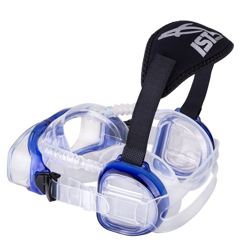IST ProEar Dive Mask with Ear Covers, Scuba Diving Pressure Equalization Gear, Tempered Glass Twin Lens (Blue) - Image 3