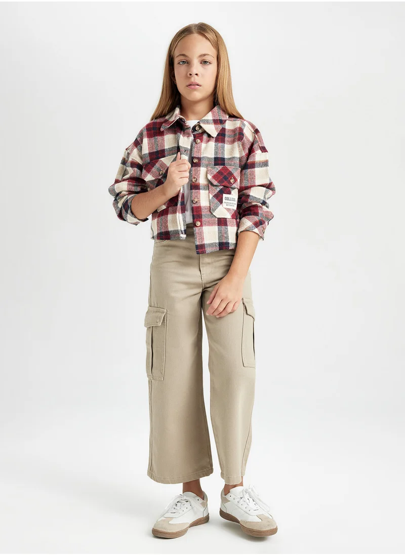 DeFacto Relax Fit Plaid Long Sleeve Cropped Shirt