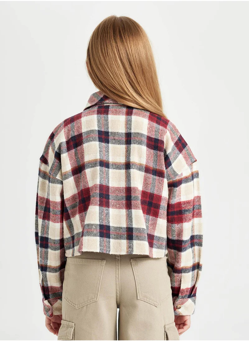 DeFacto Relax Fit Plaid Long Sleeve Cropped Shirt